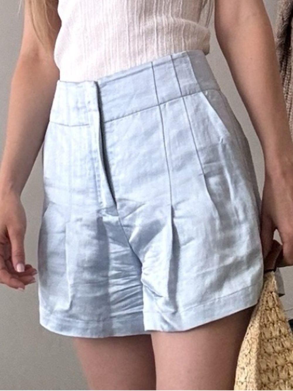 A.L.C. Pale Blue High-Waist Pleated Bermuda Shorts - Picture 2 of 6